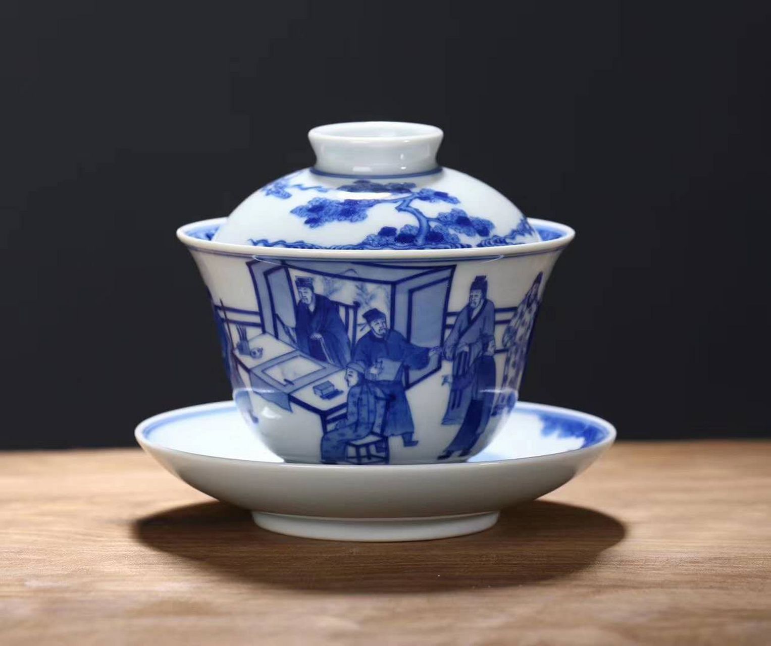 博御堂,青花十八学士盖碗