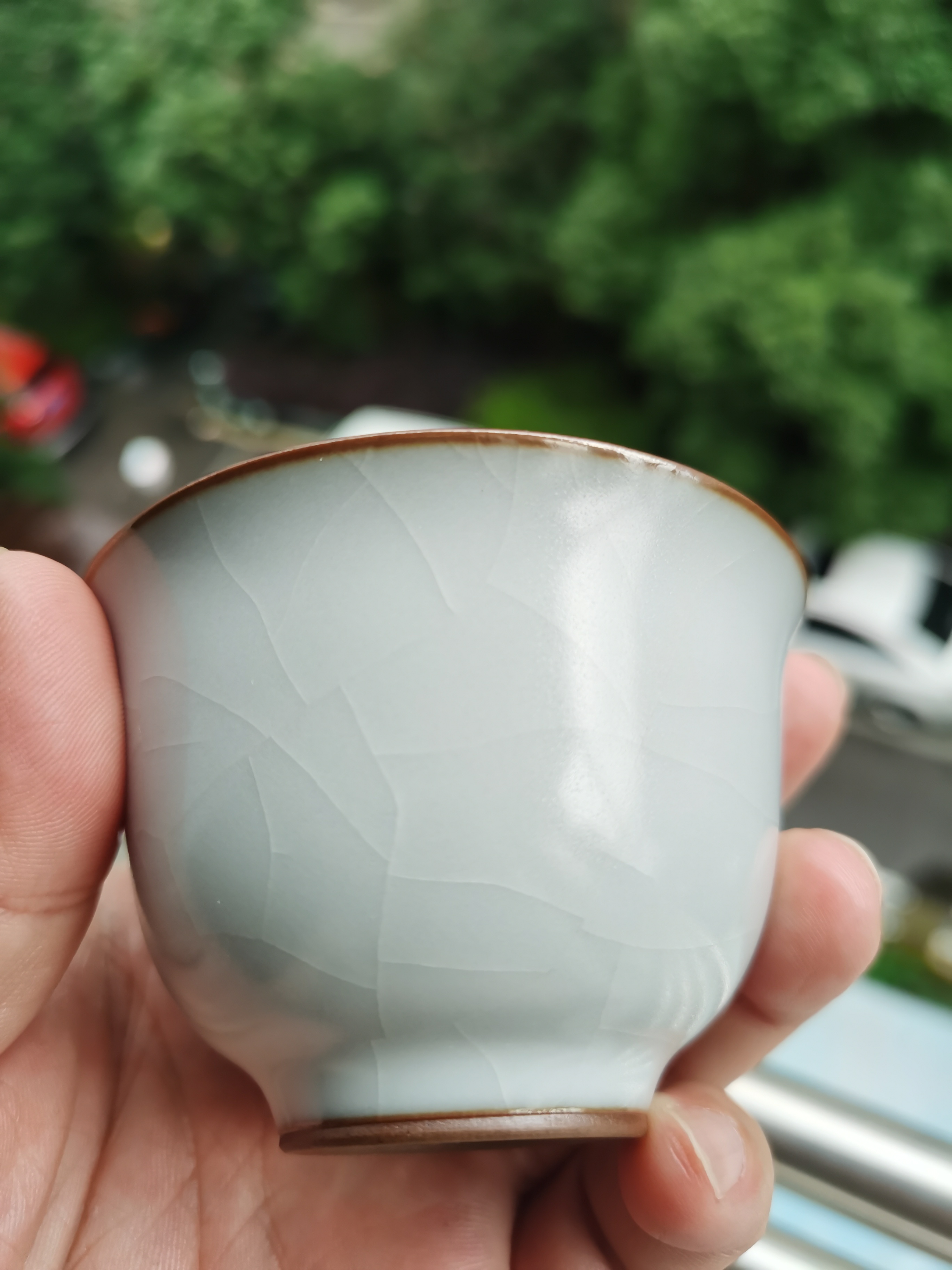 李善明汝窑杯 天青色 善窑厂款 可养开片