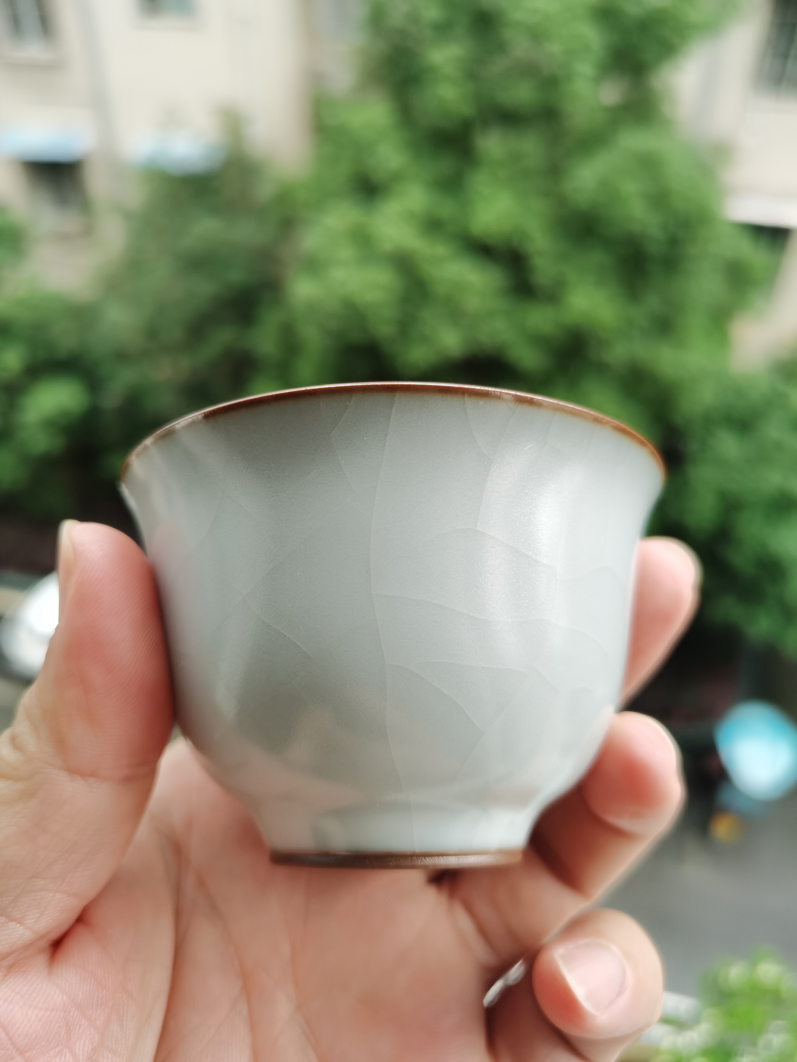 李善明汝窑杯 天青色 善窑厂款 可养开片