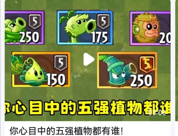 每个玩家心中的五强植物都有所不同(例如下图)但如果真正要公平公正