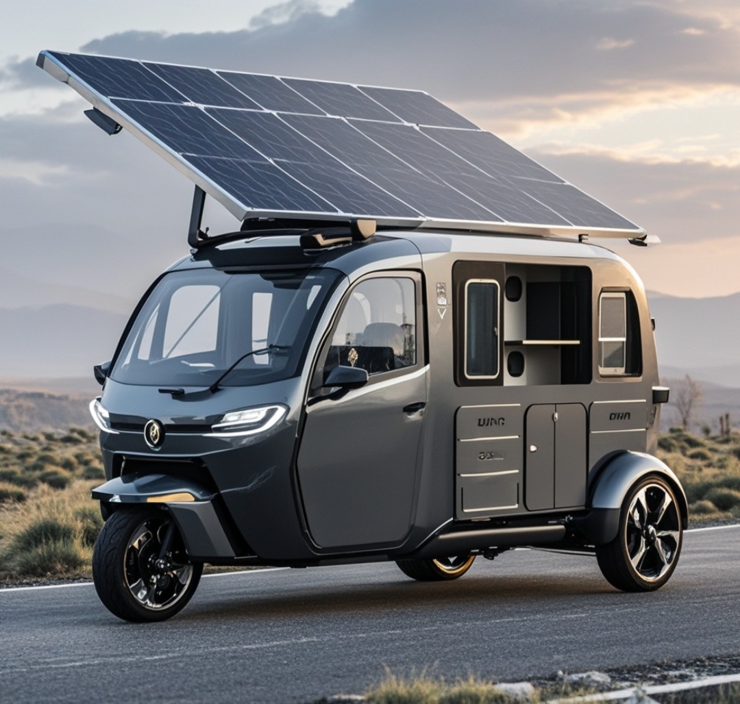 在科技与自然的美妙融合中,太阳能三轮小房车惊艳登场