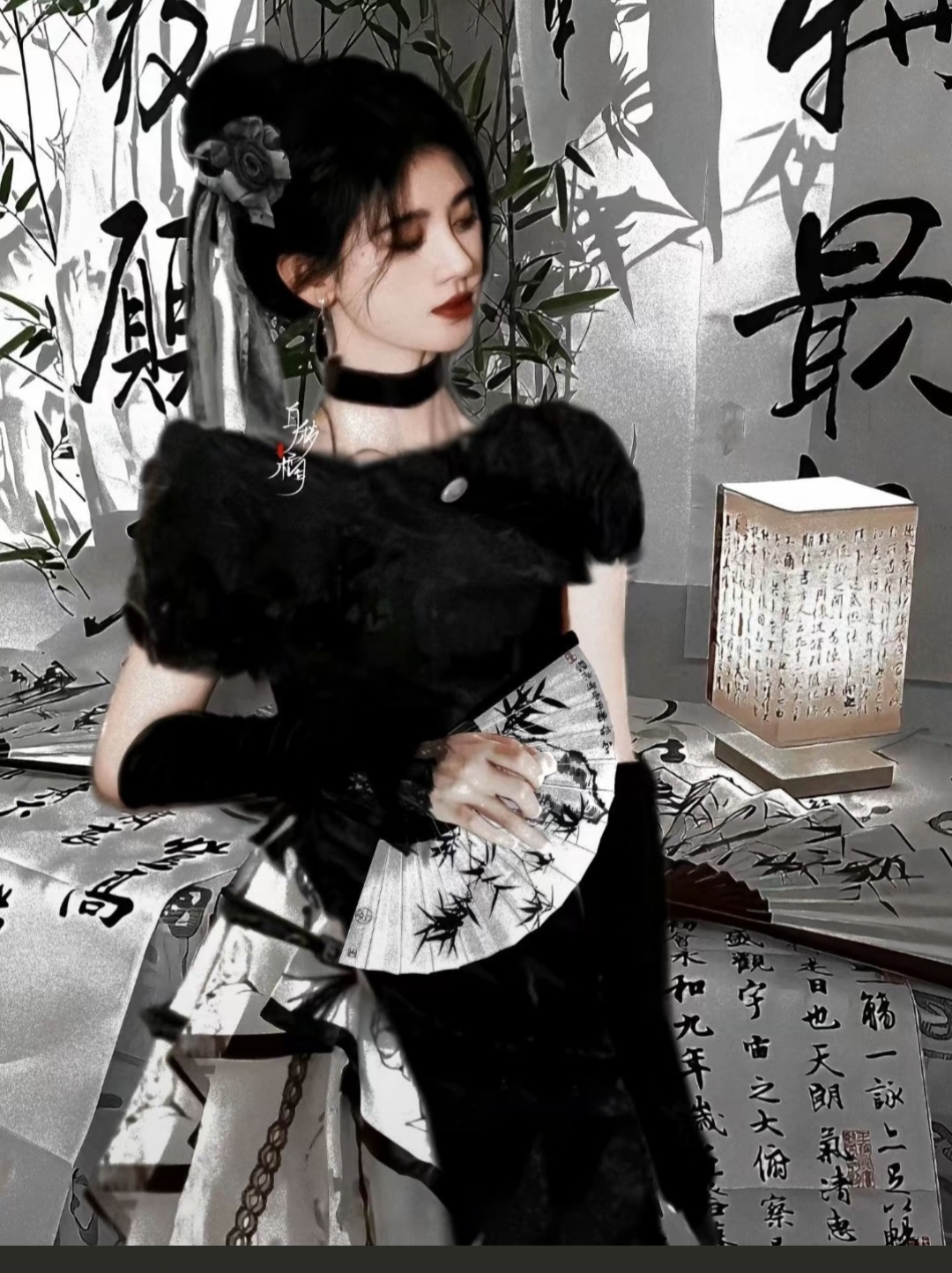 鞠婧祎,古风女神,一袭黑裙惊艳了时光.