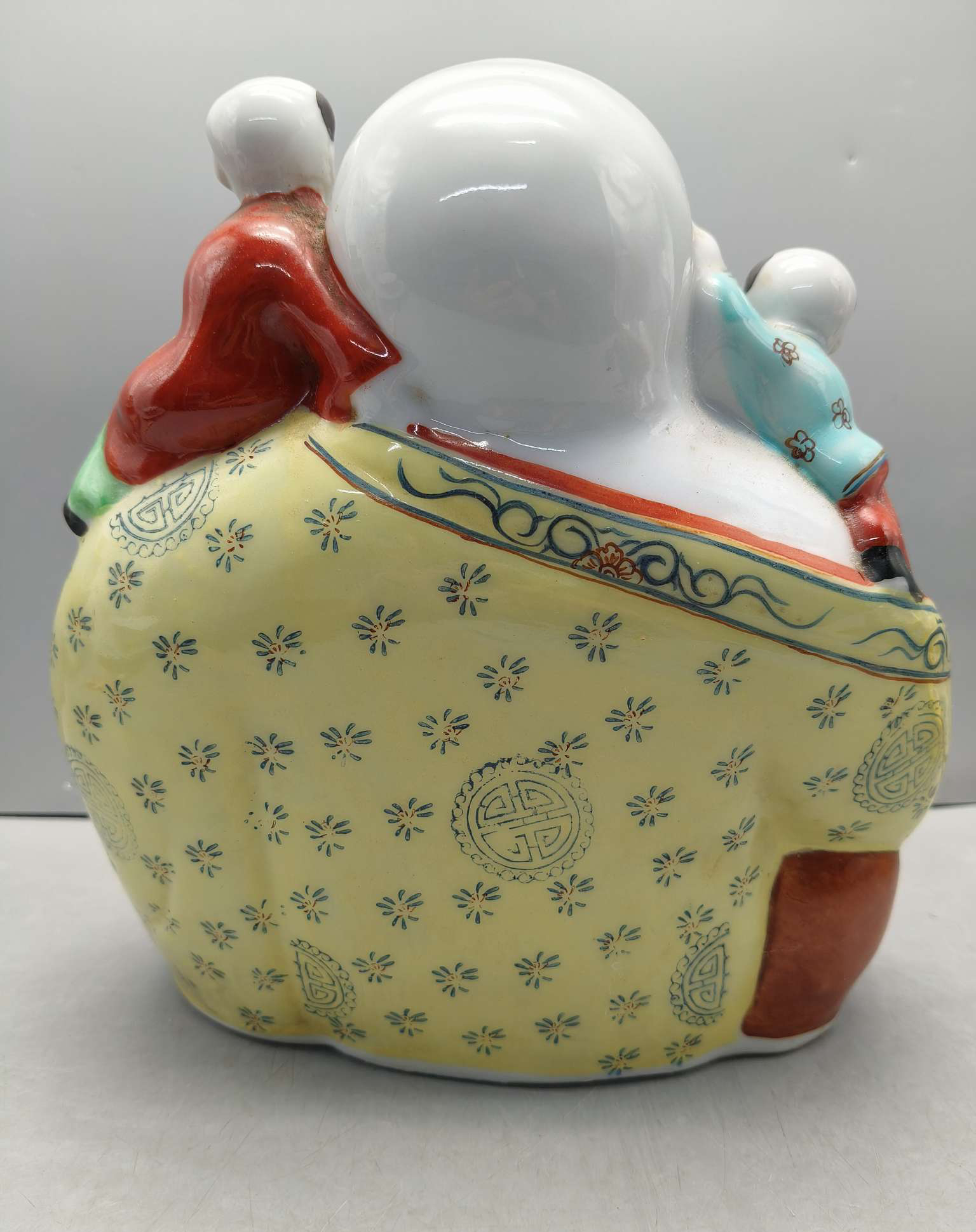 民国粉彩五子登科弥勒座像,全品,具体尺寸品相详见诸图.