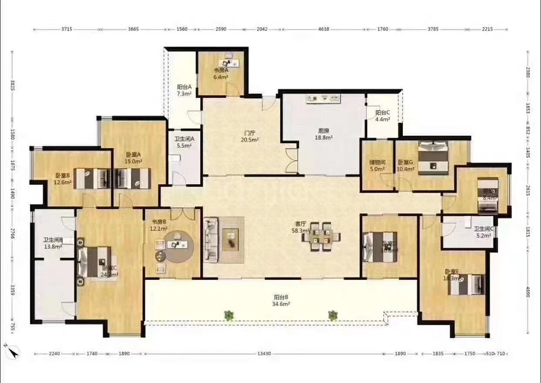 一个重庆好牛的大平层,13米长,三十多个平方的大阳台