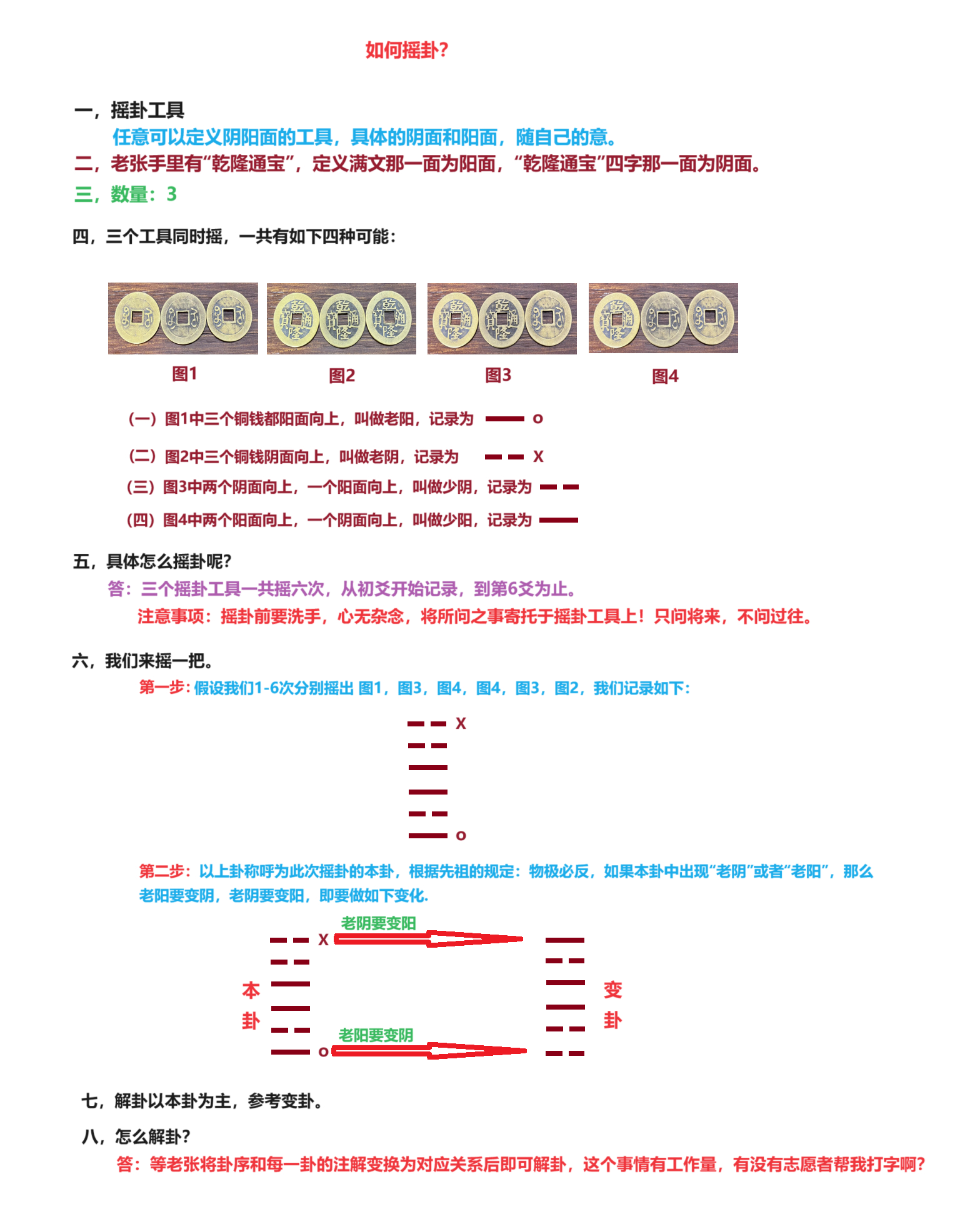 自己用硬币摇卦图解图片