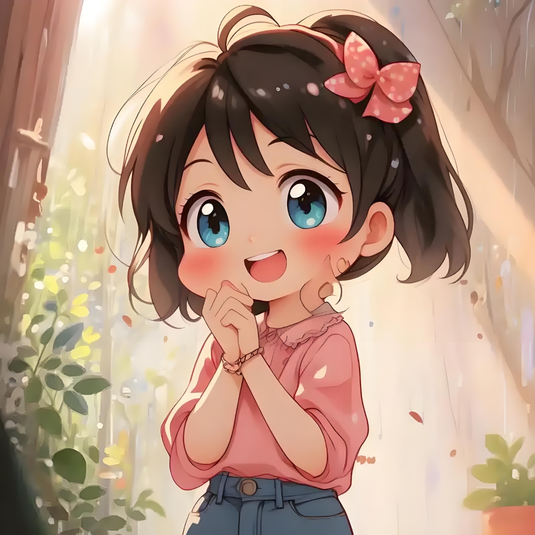 这幅画中的女孩在花丛中笑得真开心,仿佛整个世界都因为她灿烂的笑容