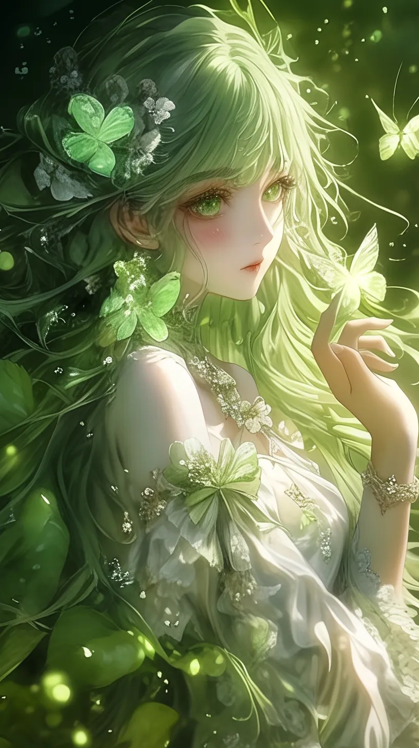 森林仙女,花环与蝴蝶的守护者,清新脱俗,宛如精灵降临