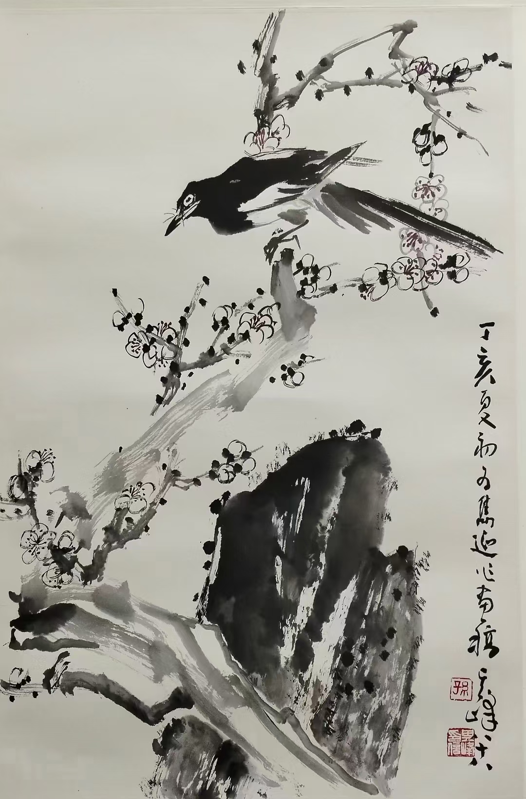 孙其峰先生国画精品《喜鹊登梅》 精裱镜片,68×45