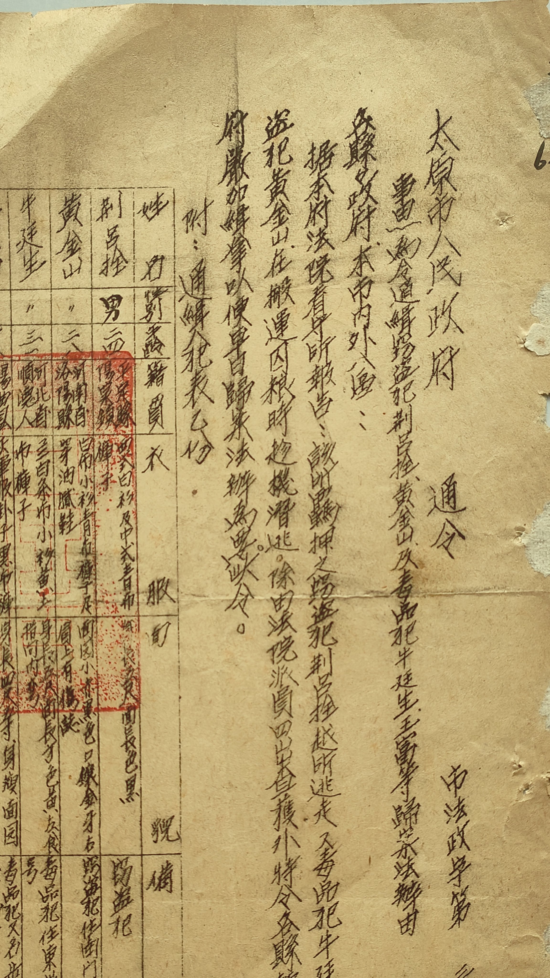 151号,中华民国三十八年,太原市人民政府【通令】盗窃犯越狱缉拿通缉