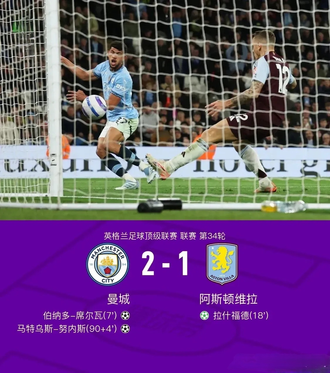 曼城又演9320奇迹 4月23日凌晨,英超第34轮曼城主场迎战维拉,这场关乎