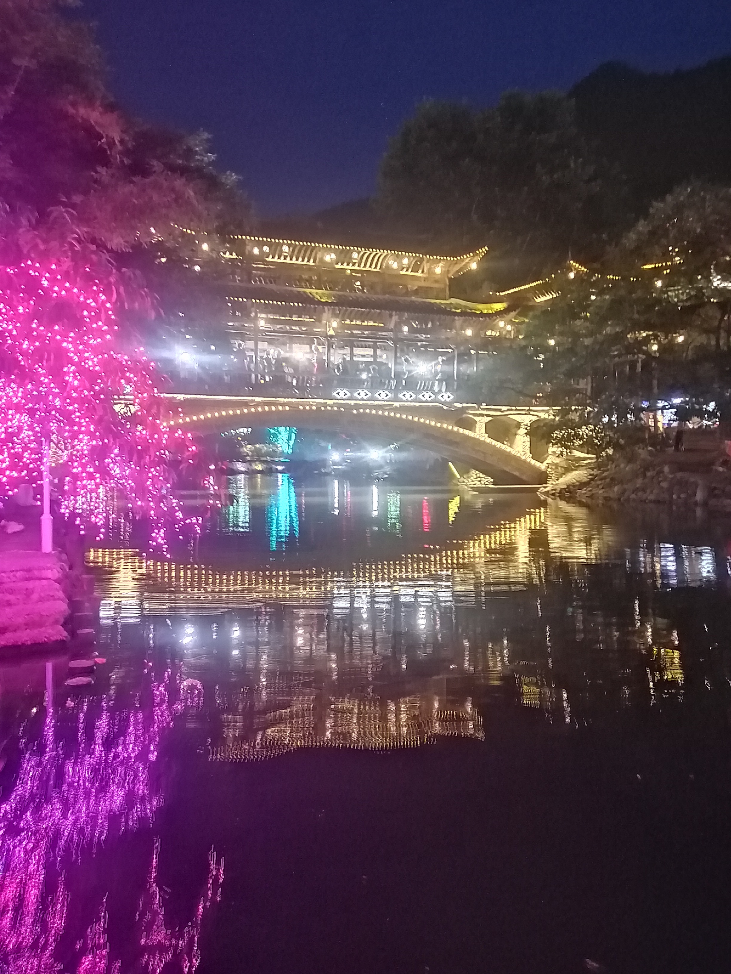 "夜幕低垂,火树银花映亮了千户苗寨的夜空,仿佛不夜天般绚烂.