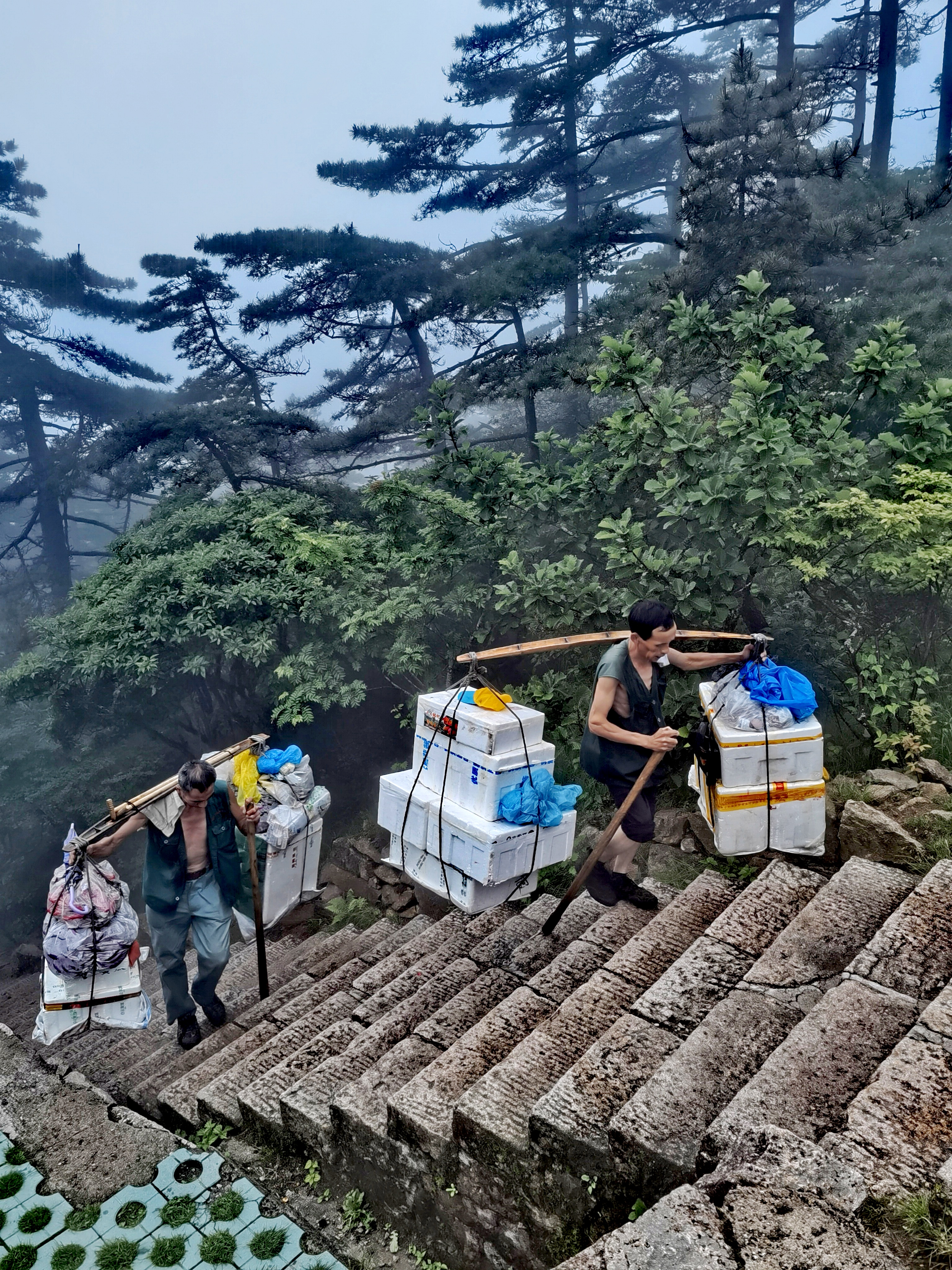 黄山挑夫图片