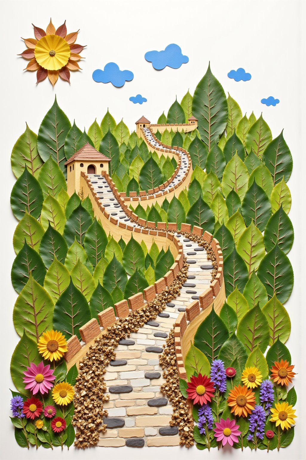 秋风吹落了一地金黄,捡拾起树叶,我竟拼贴出了心中的万里长城!