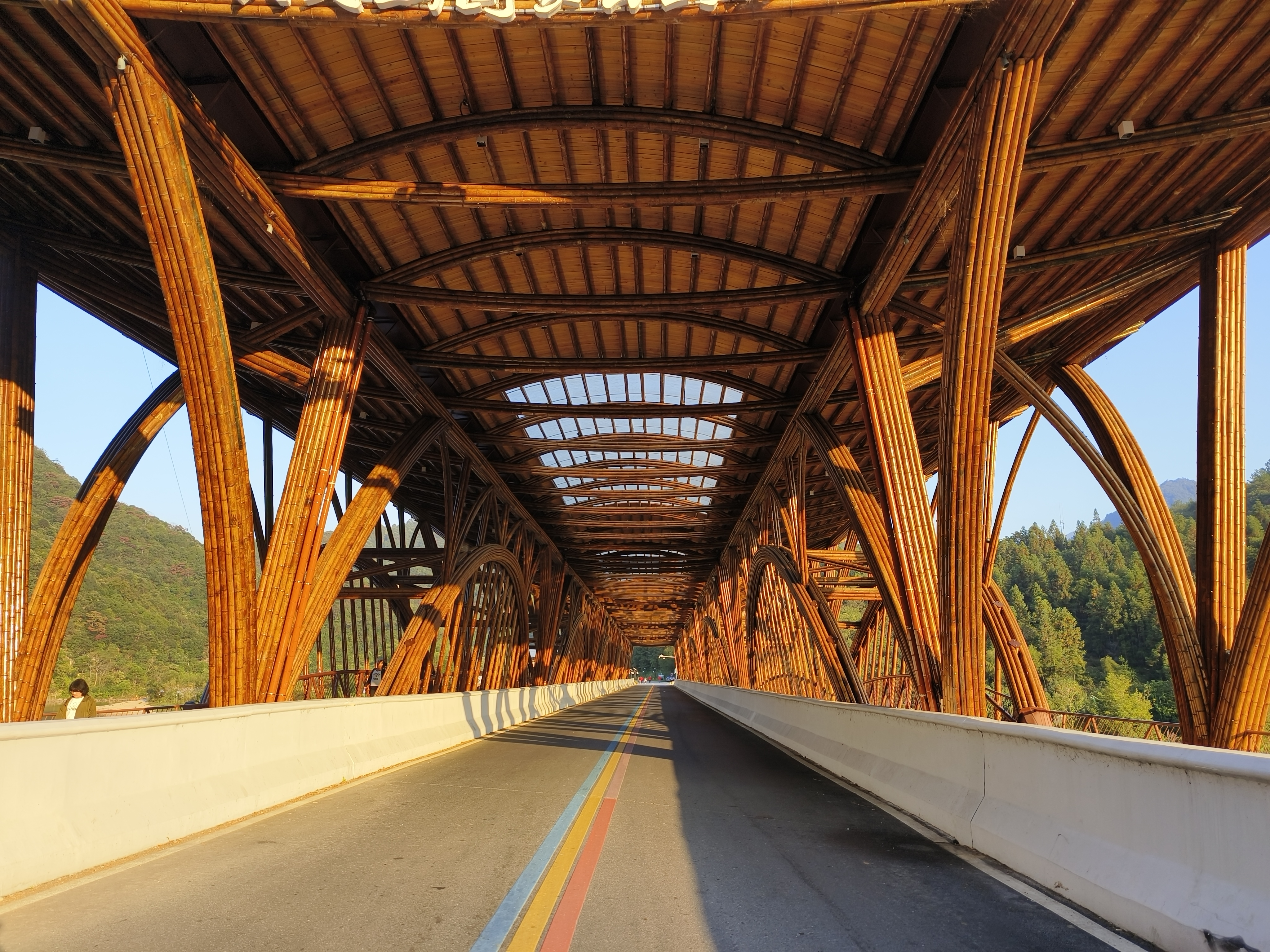 哇,这座竹桥太有设计感了,走上去一定很舒服!