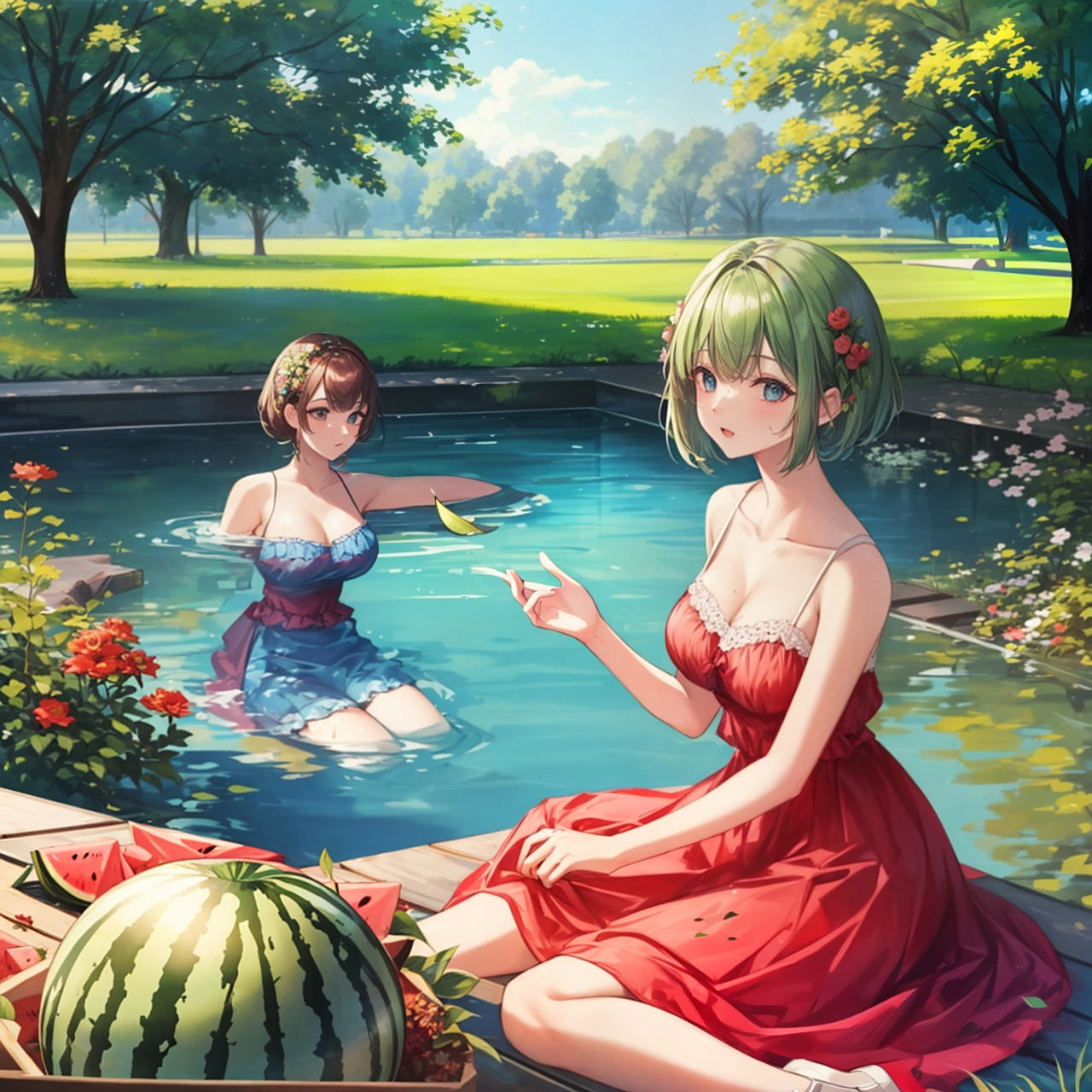 在炎炎夏日,满手西瓜红,心头喜悦洋溢