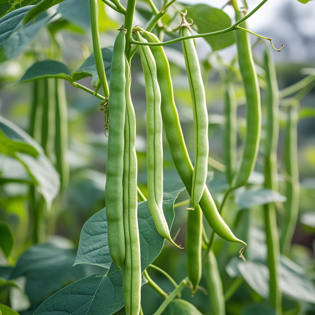 四季豆挂满藤蔓,如绿色的小精灵