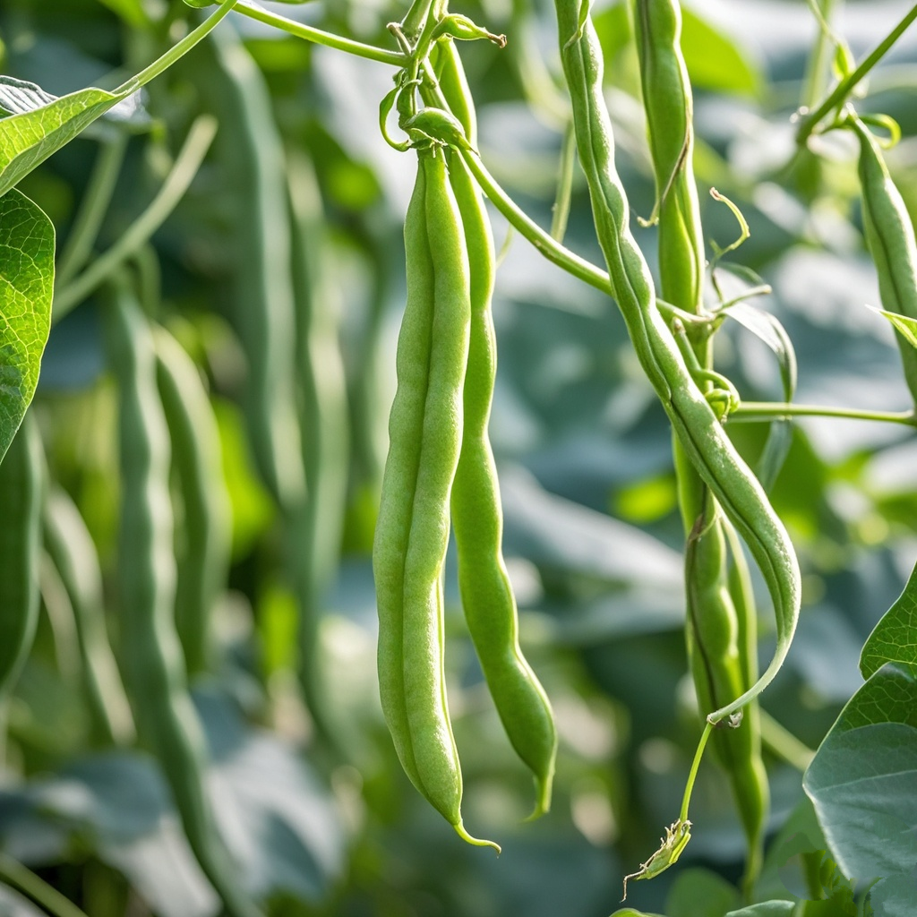 四季豆挂满藤蔓,如绿色的小精灵