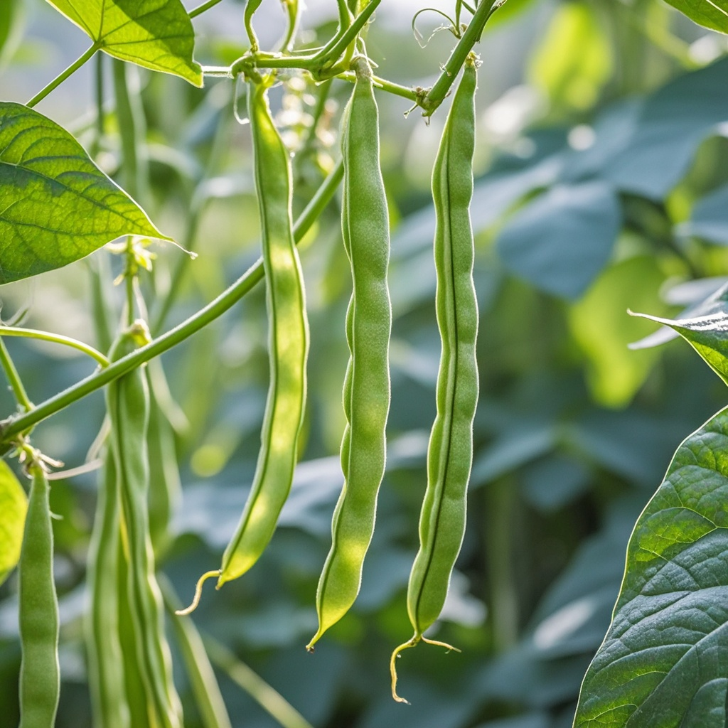 四季豆挂满藤蔓,如绿色的小精灵
