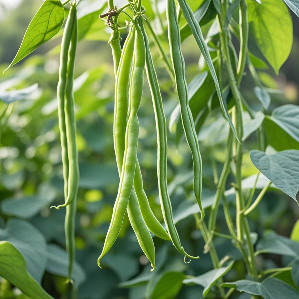 四季豆挂满藤蔓,如绿色的小精灵