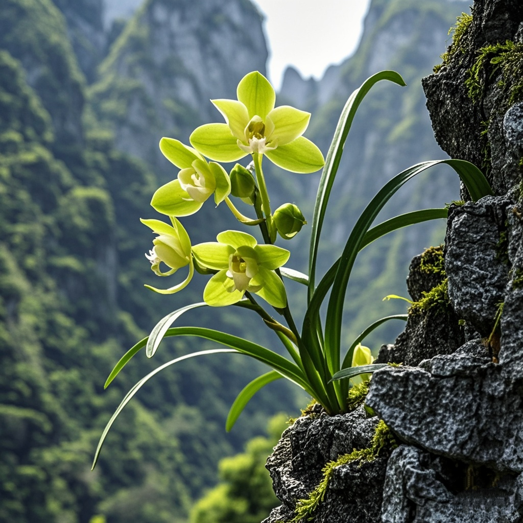 美图欣赏:山中的兰花,在悬崖峭壁间亭亭玉立.