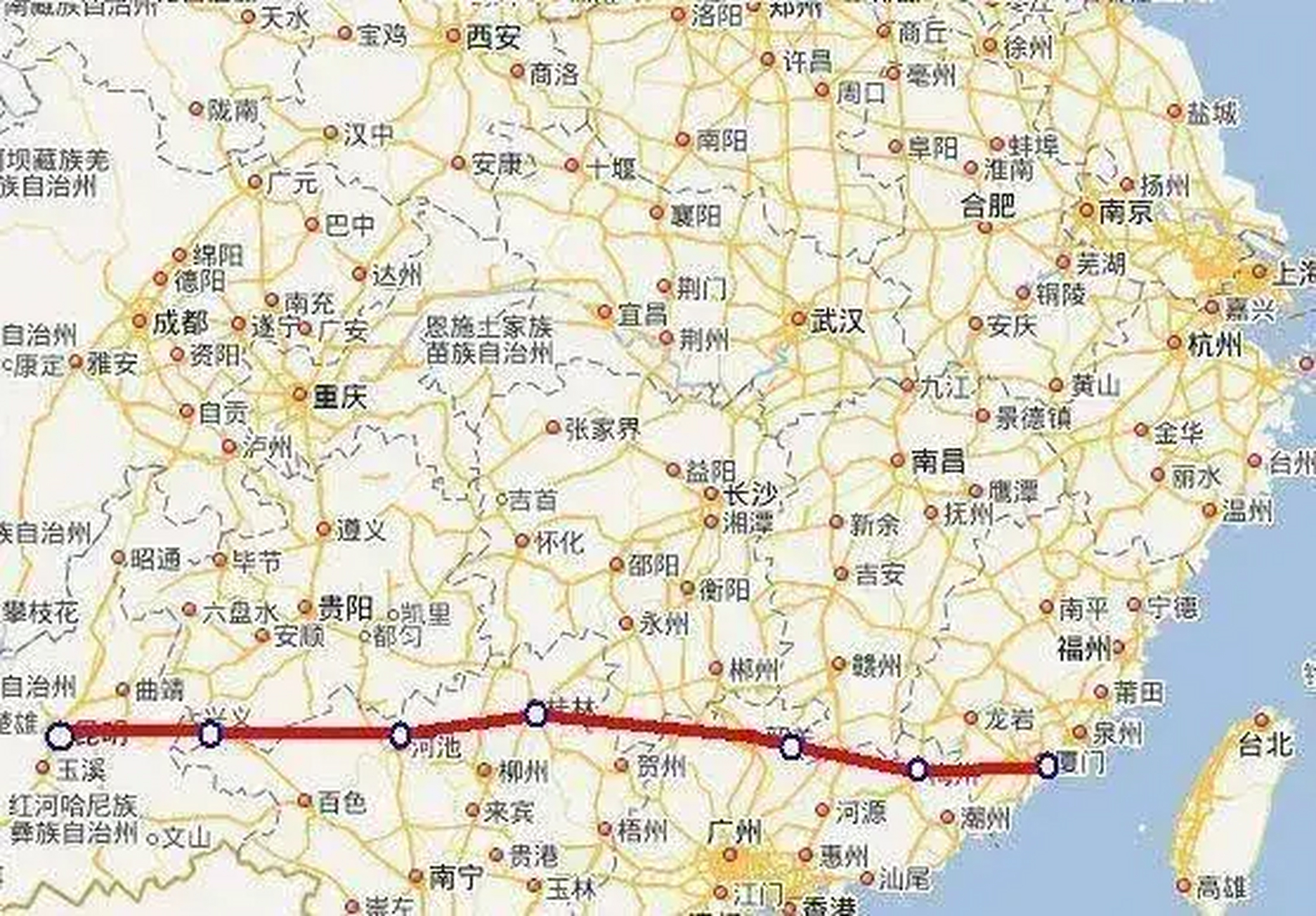 昆厦高铁线路图图片