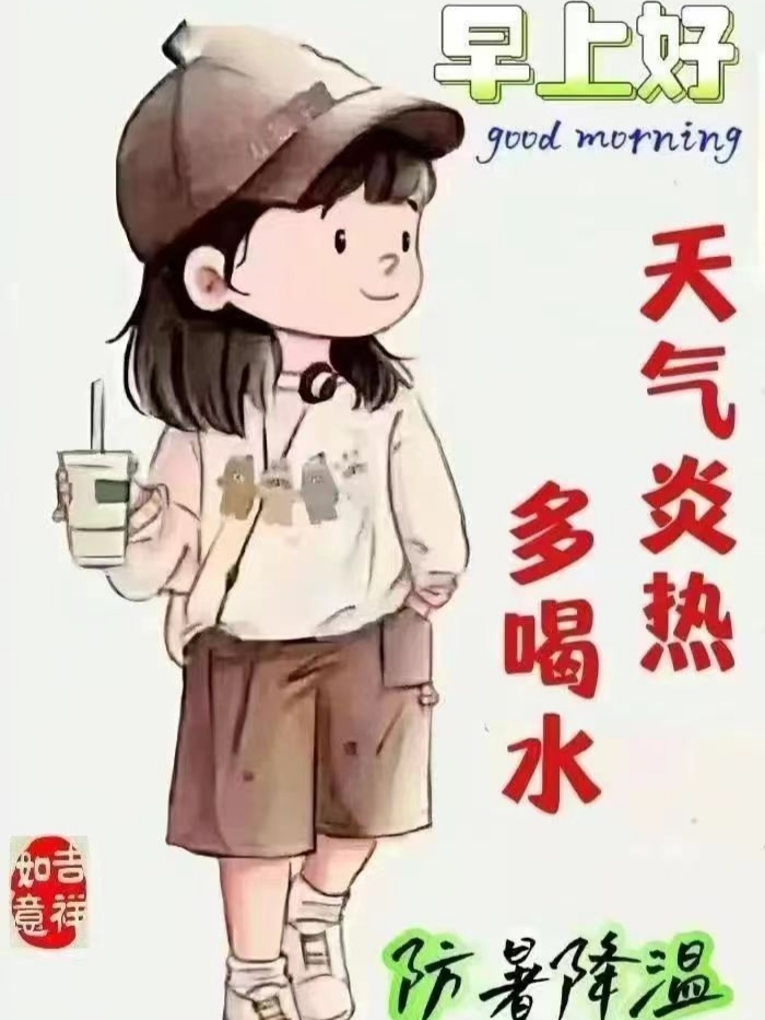 问候祝福轻轻送,防暑降温多保重,记得多喝水