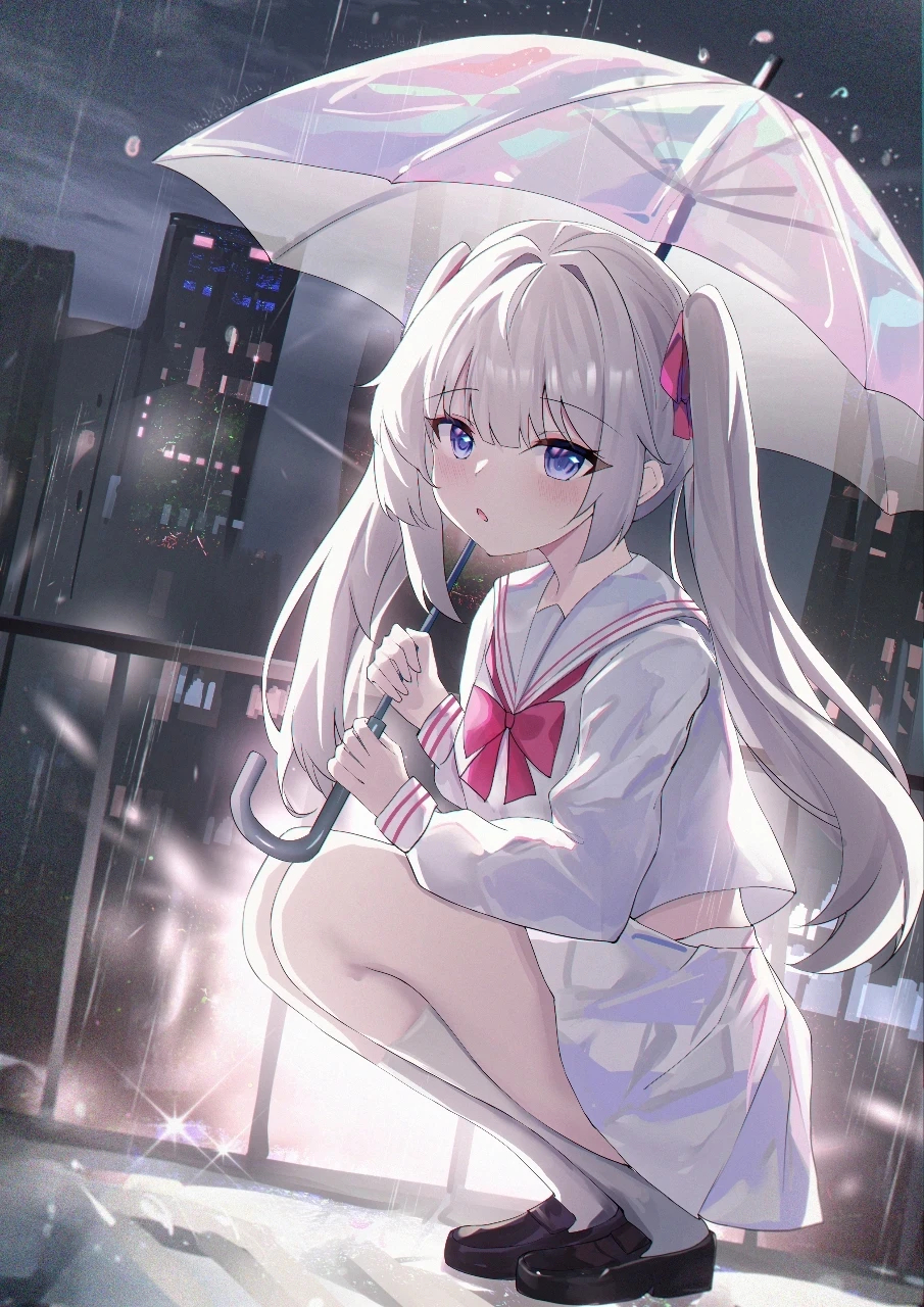 被白毛双马尾萝莉捡到了 "大叔,你没事吧?"   #二次元