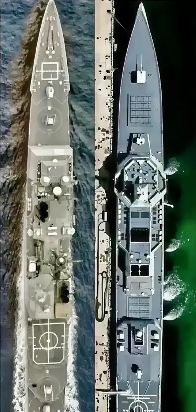 055和提康德罗加级导弹巡洋舰俯视图对比,可以看到虽然两者的吨位差不