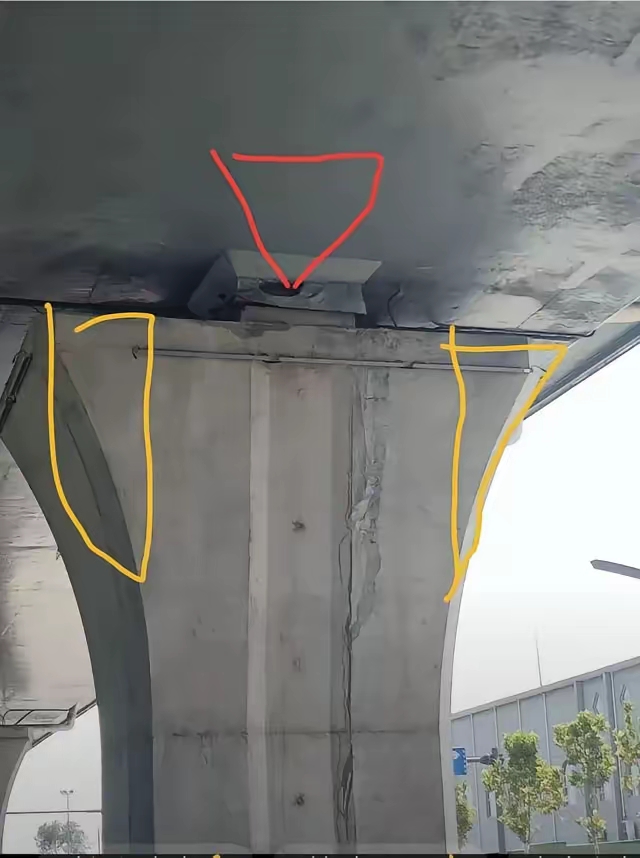 现在的桥梁建设有点看不懂了,桥墩设计那么大,受力点是红色部分,黄色