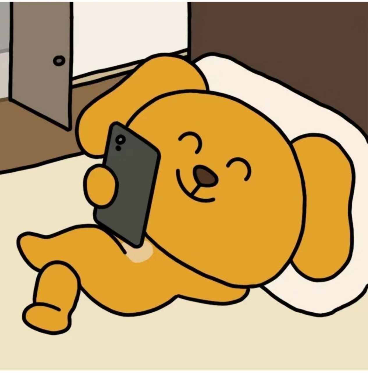 "今日的小确幸,发现了一只黄狗狗在午后的阳光下,悠闲地侧躺,手中握着