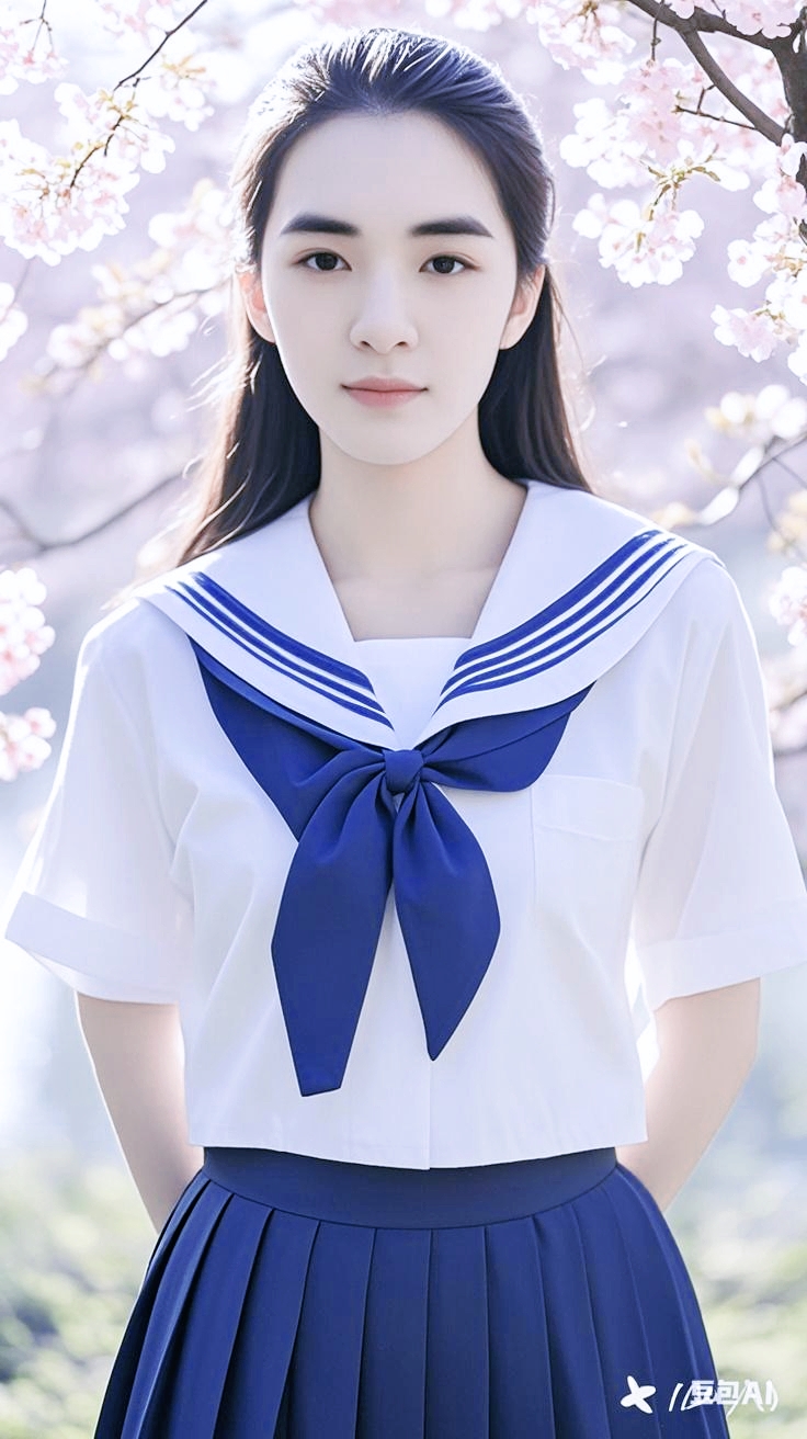 樱花树下,校服女孩,清新校园风,美如画中人