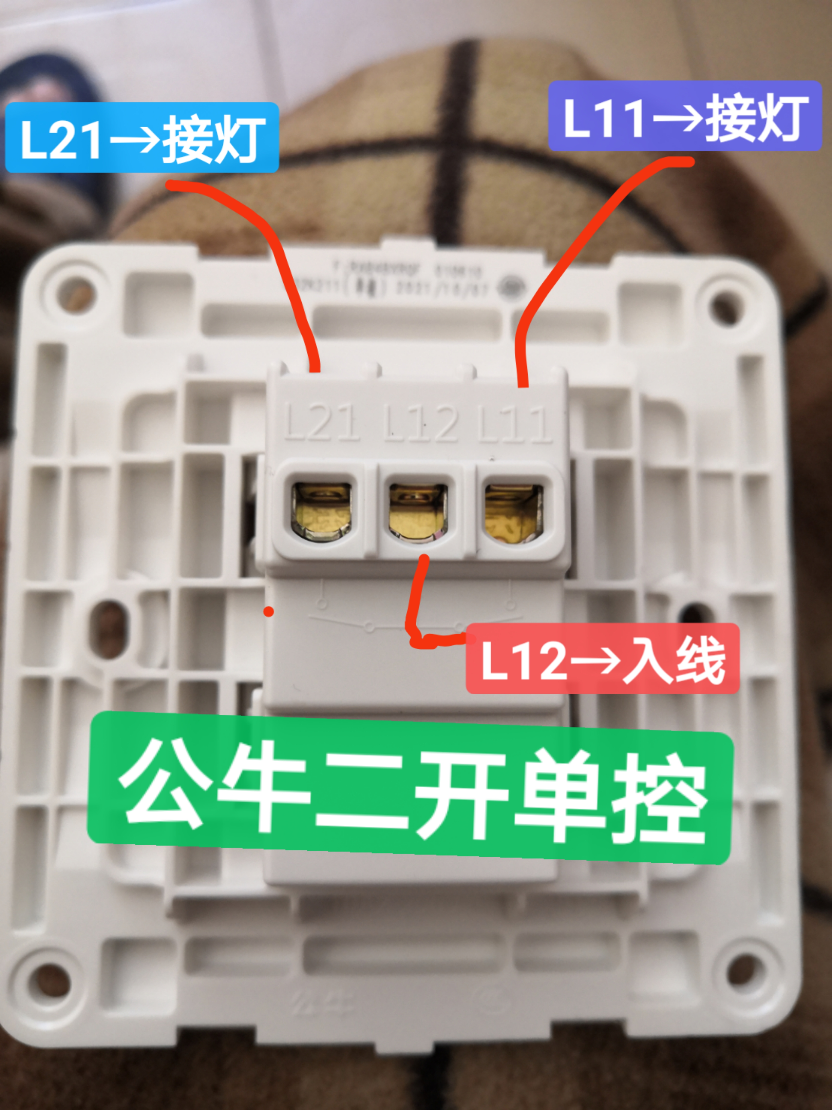 公牛二开开关接线图图片