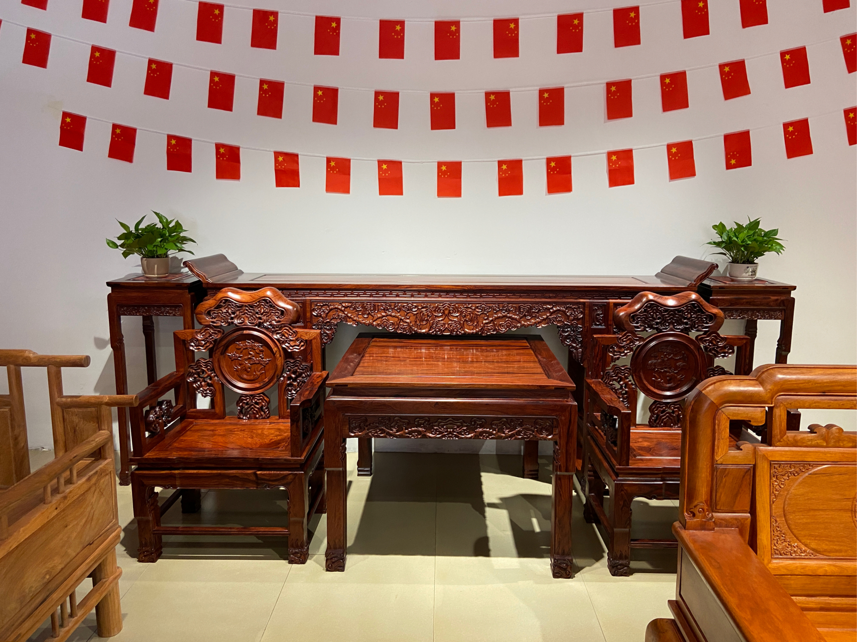 白酸枝灵芝中堂六件套/精工细作/精选用料,无拼补无白皮.