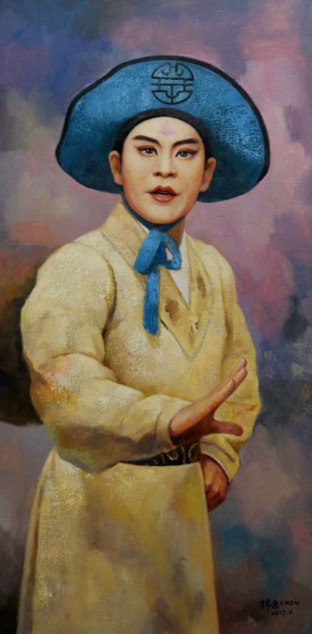 陈锦通潮剧人物油画《成康》,描绘潮剧院名小生林初发.
