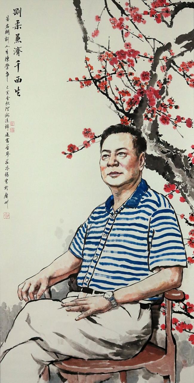 陈锦通潮剧人物水墨画《陈学希》,描绘著名潮剧表演艺术家陈学希.