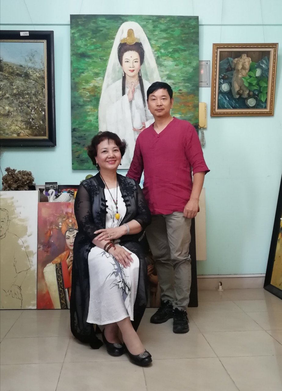 陈锦通潮剧人物油画《观音》,描绘著名潮剧表演艺术家王少瑜.