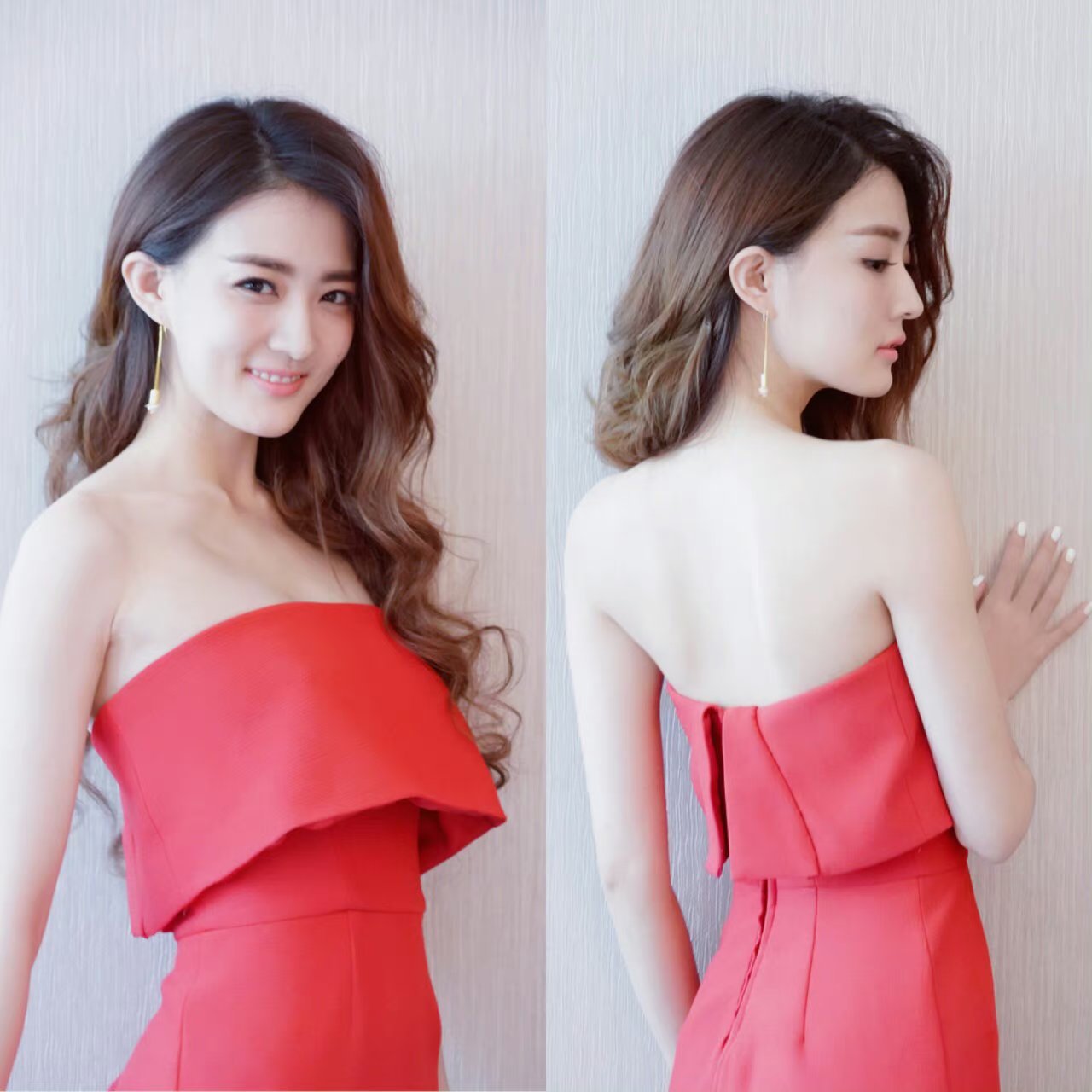 徐璐 红色抹胸裙