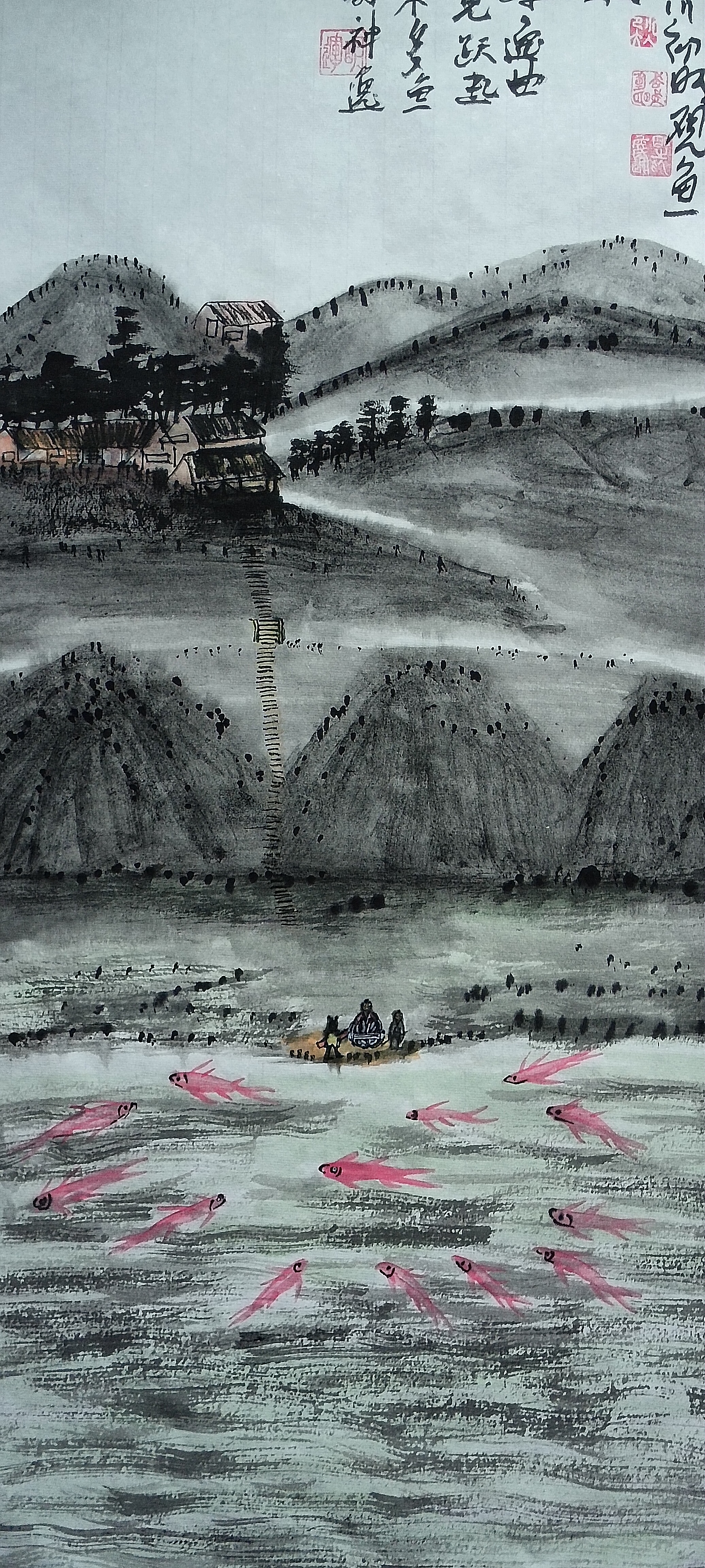 雨后来到河边弹起哪至爱的曲子,竟然引来了好🐠好像是听懂了曲,游来