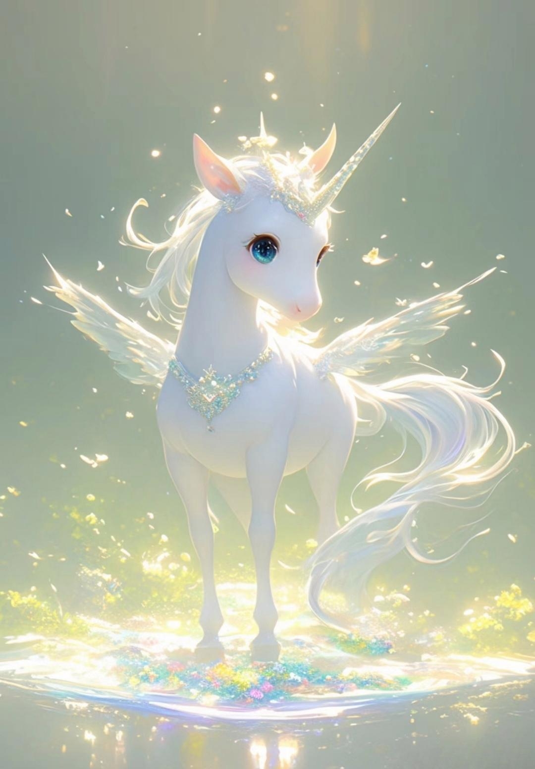 梦幻独角兽,颈间轻绕璀璨宝石之光,犹如星河洒落凡间,细细编织着一场