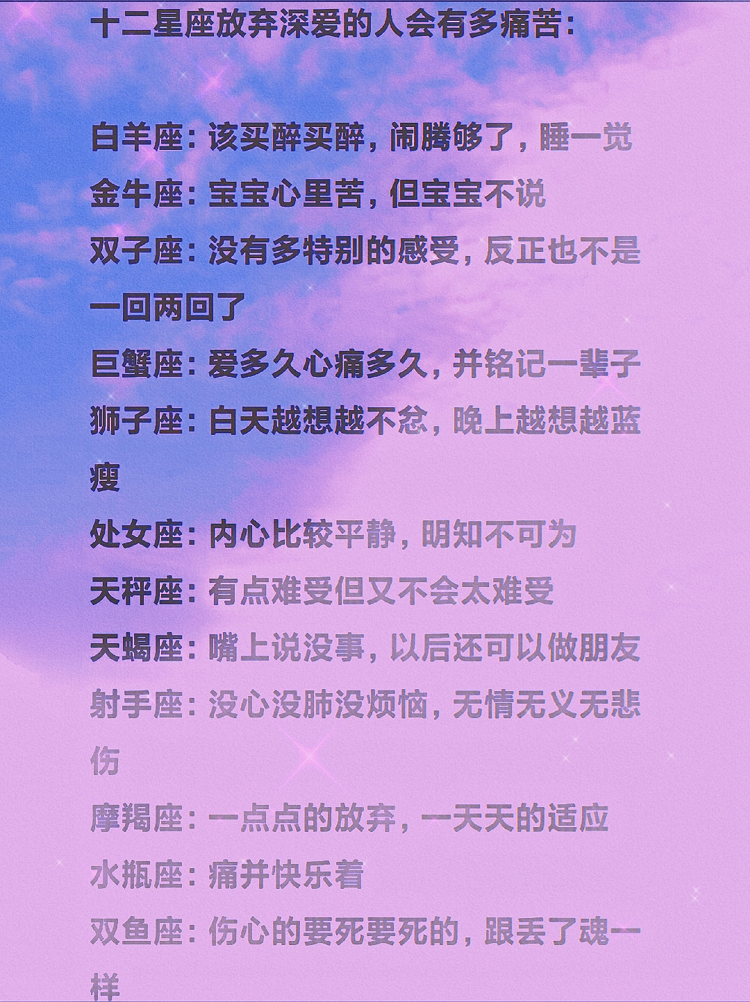 十二星座放弃深爱的人会痛苦吗