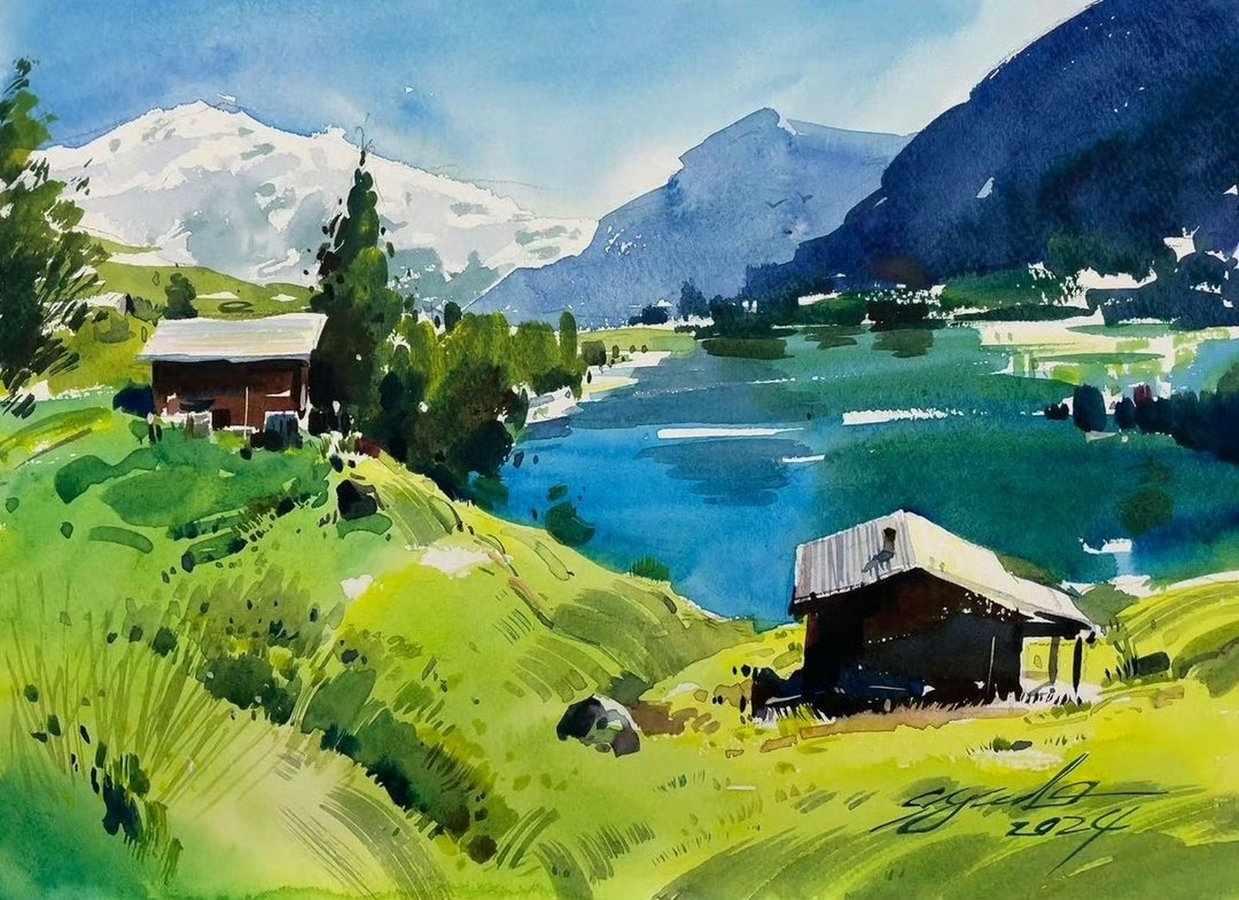 东俊达水彩风景作品欣赏,光影强烈.#艺术生