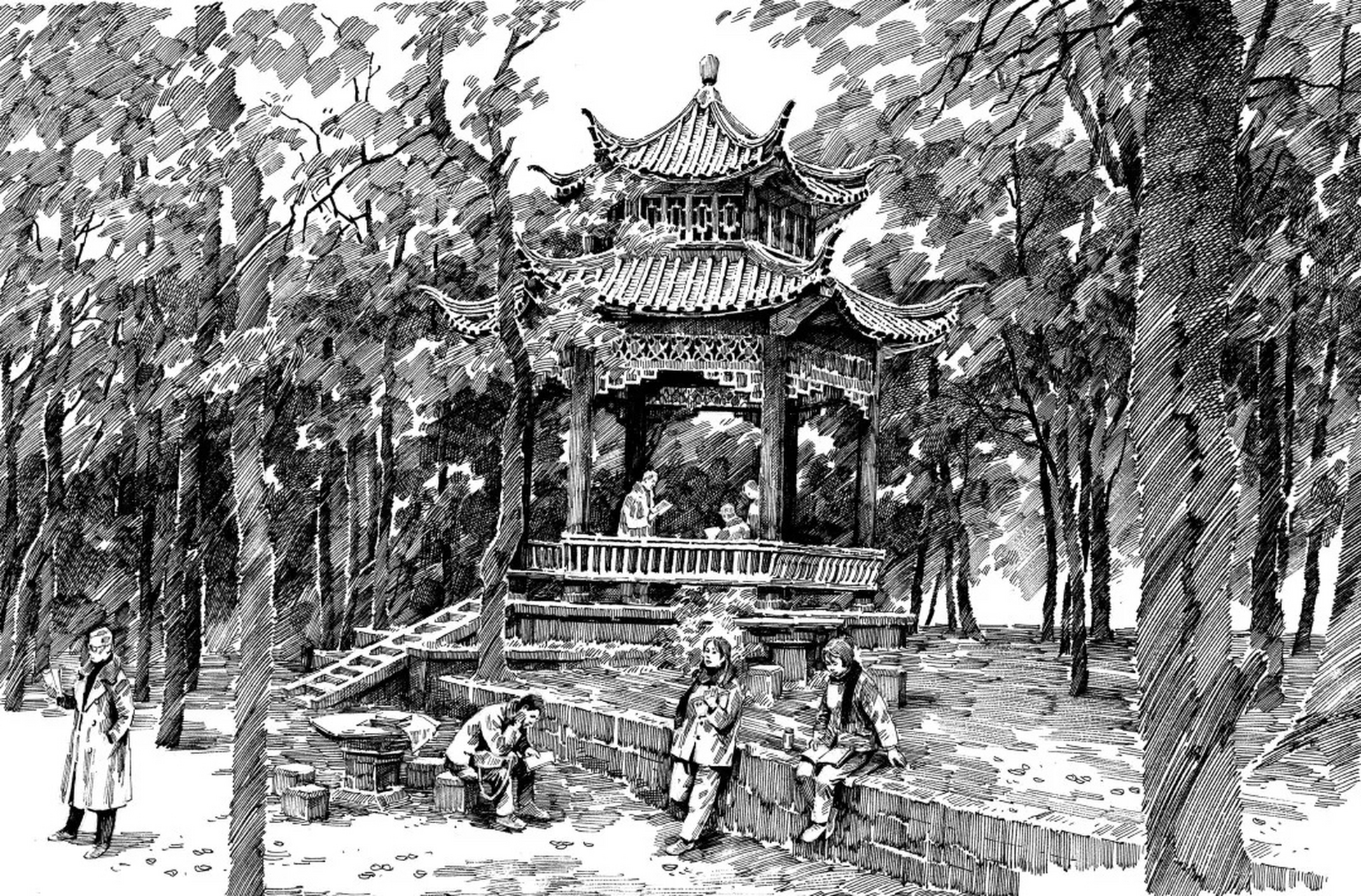 艺术家欧阳桦用钢笔画的黑白线条,讲述重庆大学九十年时光里的故事.