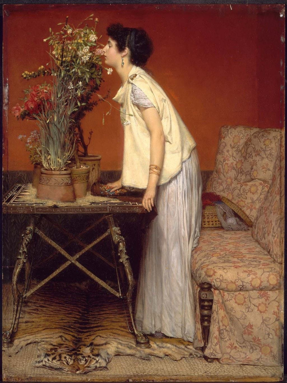 《嗅花的女子》woman and flowers 劳伦斯·阿尔玛·泰德玛(lawrence