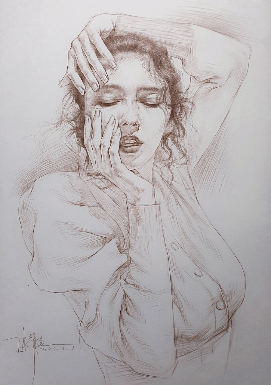 画家陈赞业唯美素描人物作品欣赏#艺术生