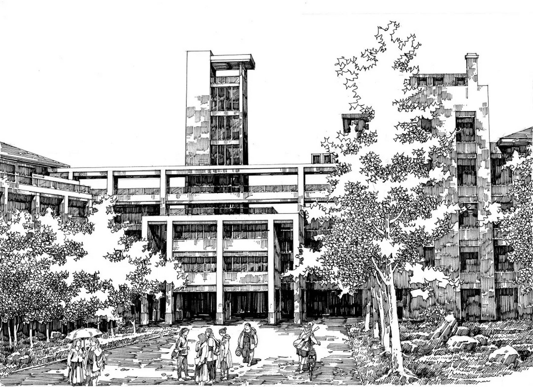 艺术家欧阳桦用钢笔画的黑白线条,讲述重庆大学九十年时光里的故事.