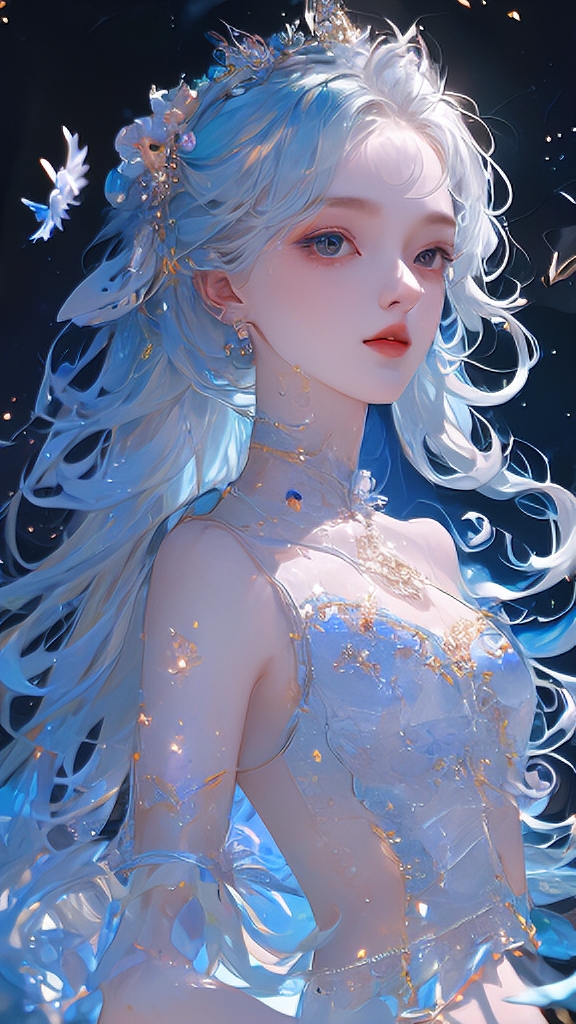 蓝发女孩的高贵之旅    在这黑色的神秘夜空下,一位蓝发女孩如星嘲沣