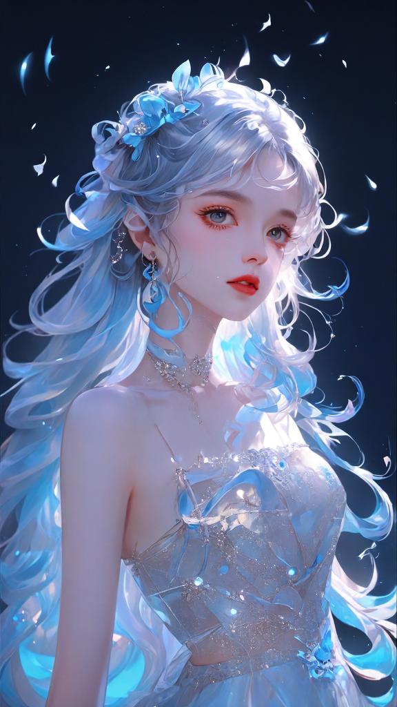 蓝发女孩的高贵之旅    在这黑色的神秘夜空下,一位蓝发女孩如星嘲沣