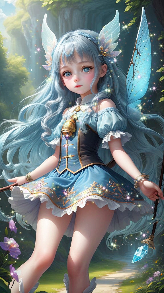 蓝发仙女舞动花丛,魔法般的奇妙体验