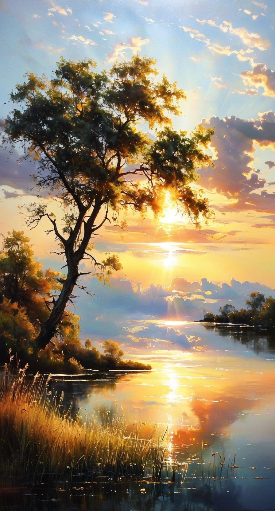 带你感受这份由日落光与逆光交织碰撞的油画艺术作品