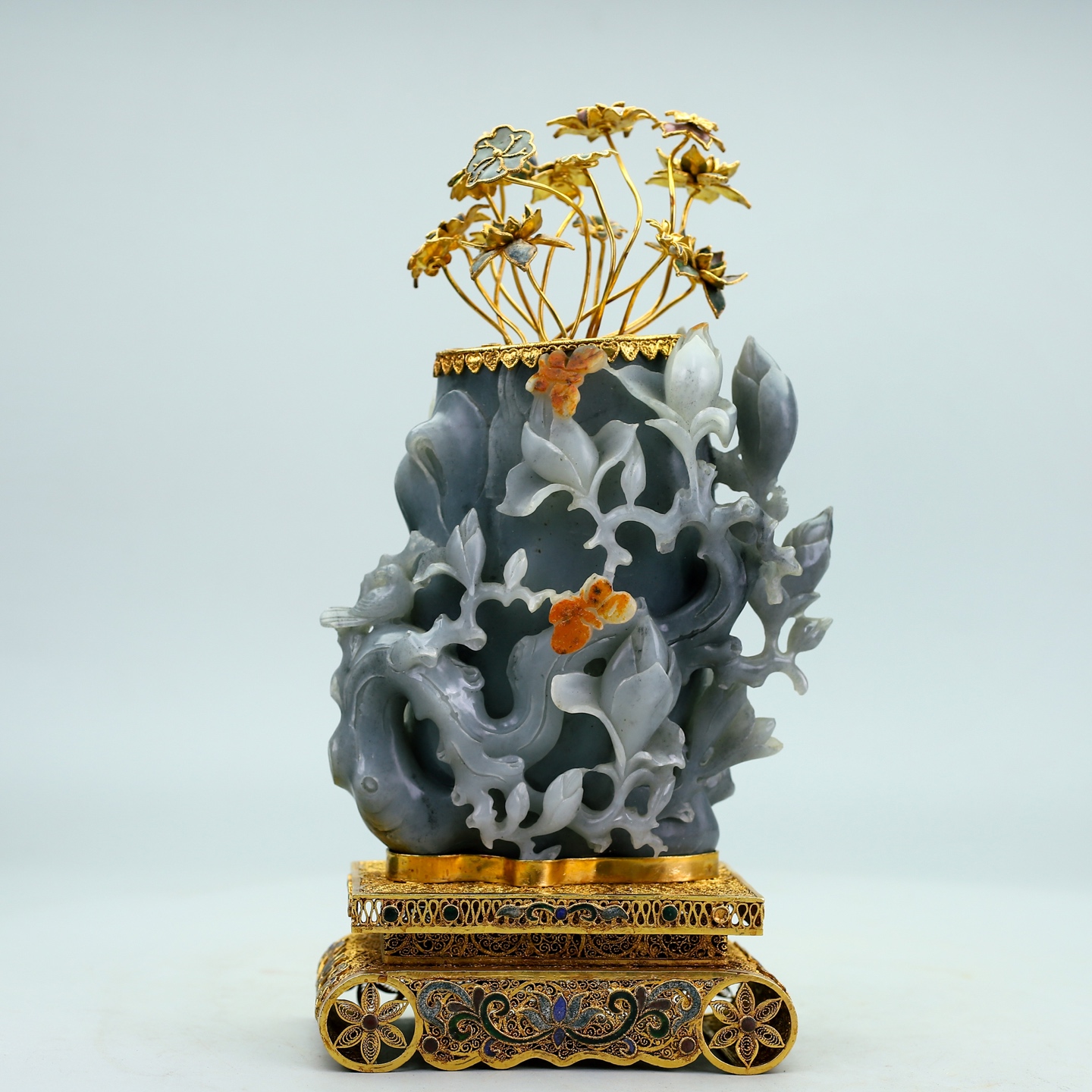 珍藏精品和田玉籽料青花花鸟摆件 货品 高度29厘米 长度16厘米 宽度8
